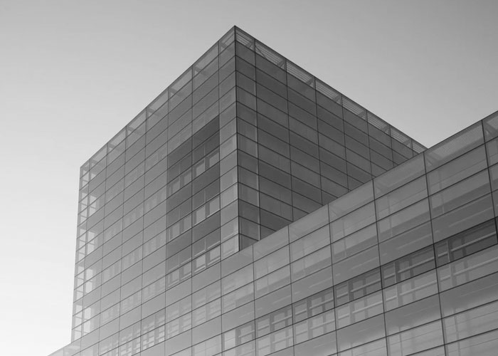 A black and white photo of a building